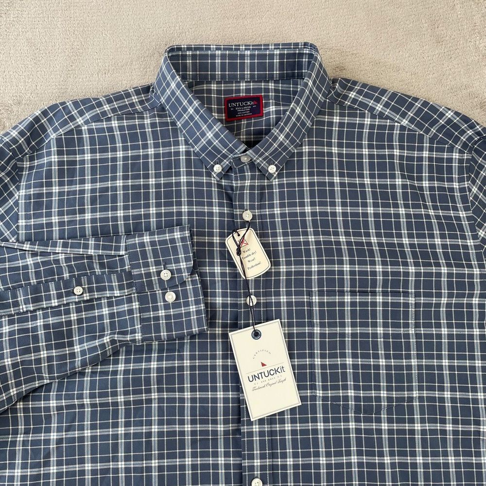 UNTUCKit Lazaret Shirt Men 3XL Grey Plaid Wrinkle Free Long Sleeve Preppy NWT